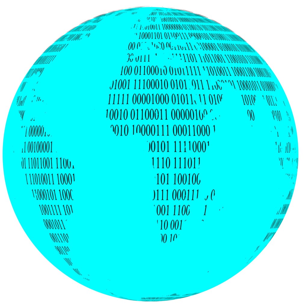 Globe with continents in binary