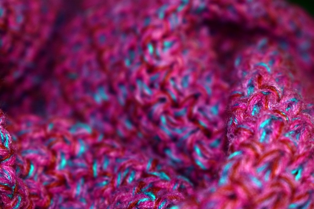 purple and blue knitted wool
