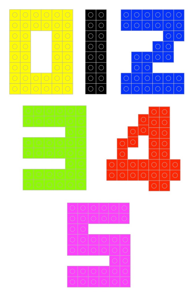 Digits 0,1,2,3,4,5 in lego blocks