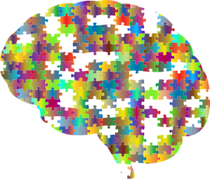 Colourful jigsaw brain with pieces missing