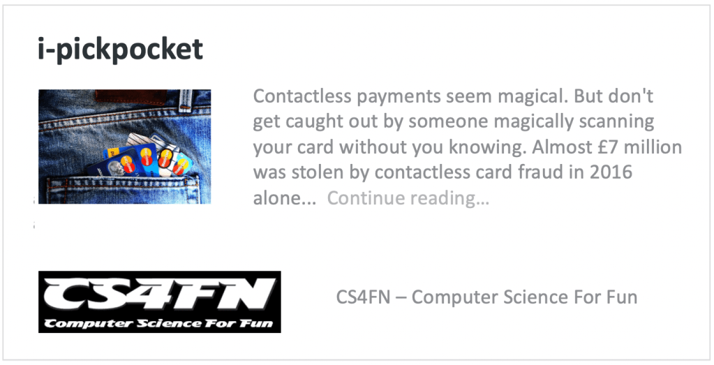 A web card for the i-pickpocket article on the CS4FN website.