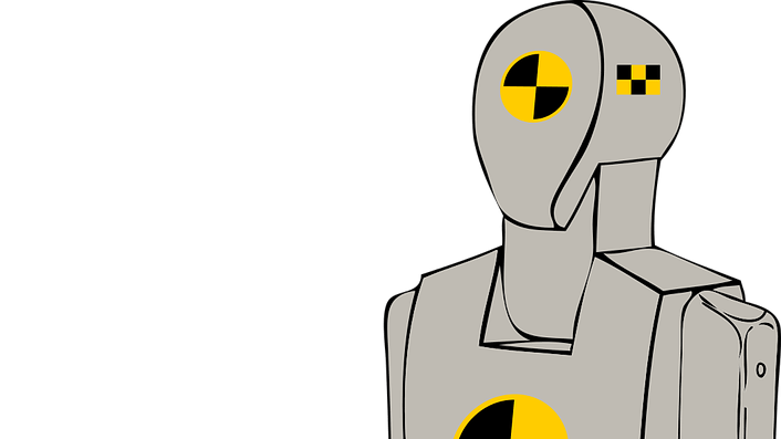 Cartoon showing a crash test dummy in a sitting position.