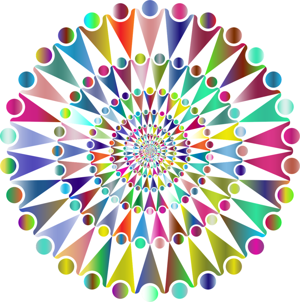 Concentric Rings of rainbow people as triangles holding hands