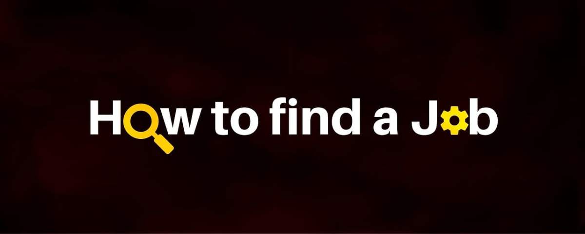How to find a job. The letter O of the word How is replaced with the circular part of a cartoon magnifying glass and the letter O of the word Job is replaced with a cog or gearwheel.