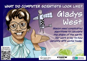 Poster of Gladys West with a GPS satellite in the background