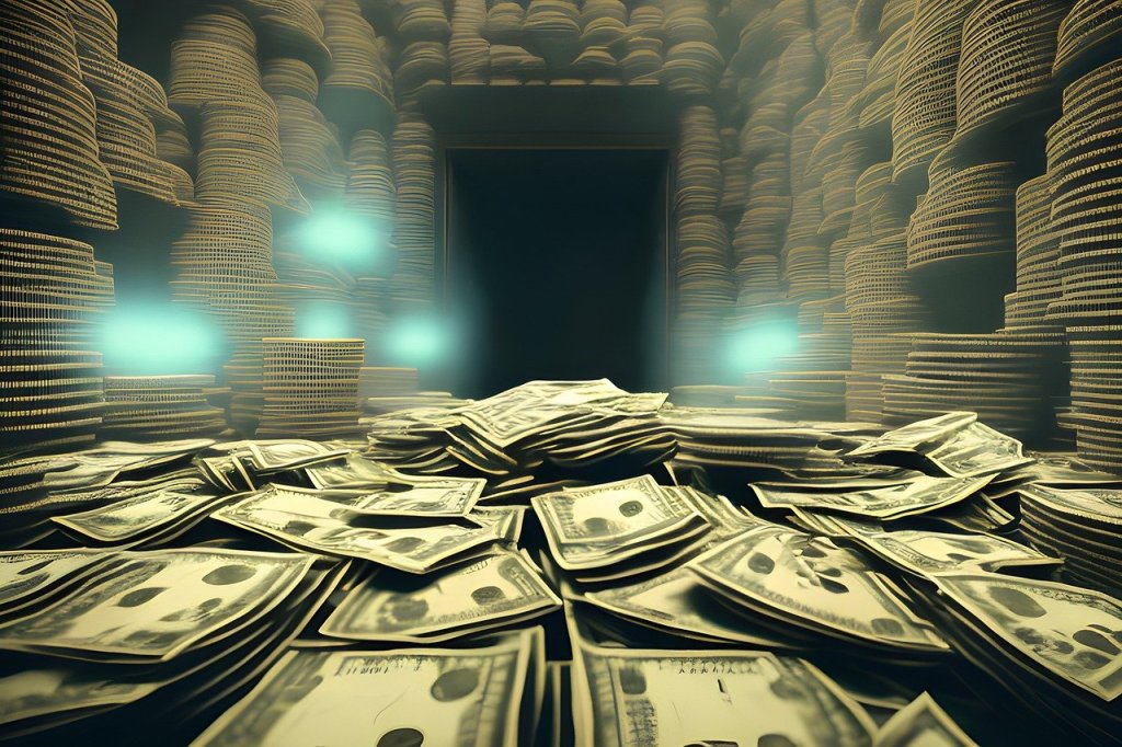 Piles of money in a vault
