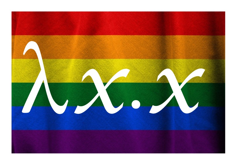 Pride flag with lambda x.x (identity) superimposed