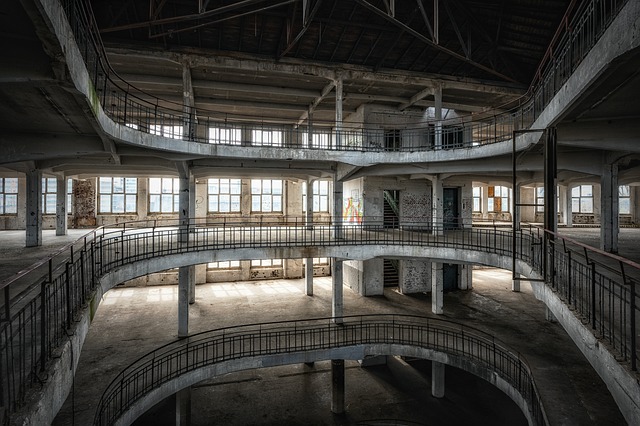 Multiple floors of an abandoned building