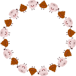 Poo and Toilet roll in a circle holding hands