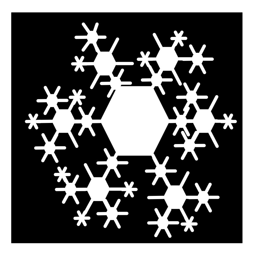 A snowflake drawn from hexagons with lines from each corner