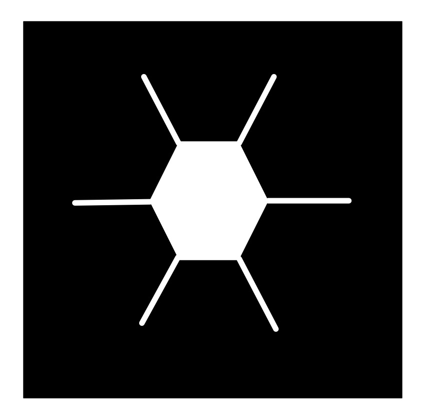 A hexagon with lines from each corner